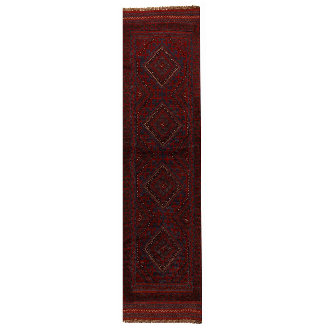 Red Afghan Mashwani Rug 2'0" x 7'3" Hand-Knotted