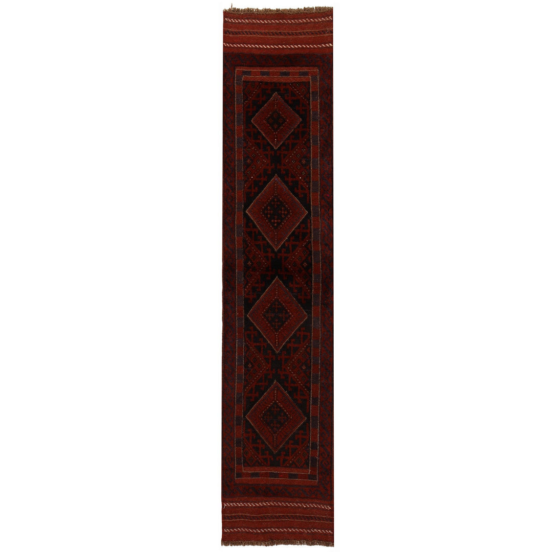Red Afghan Mashwani Rug 1'7" x 8'2" Hand-Knotted