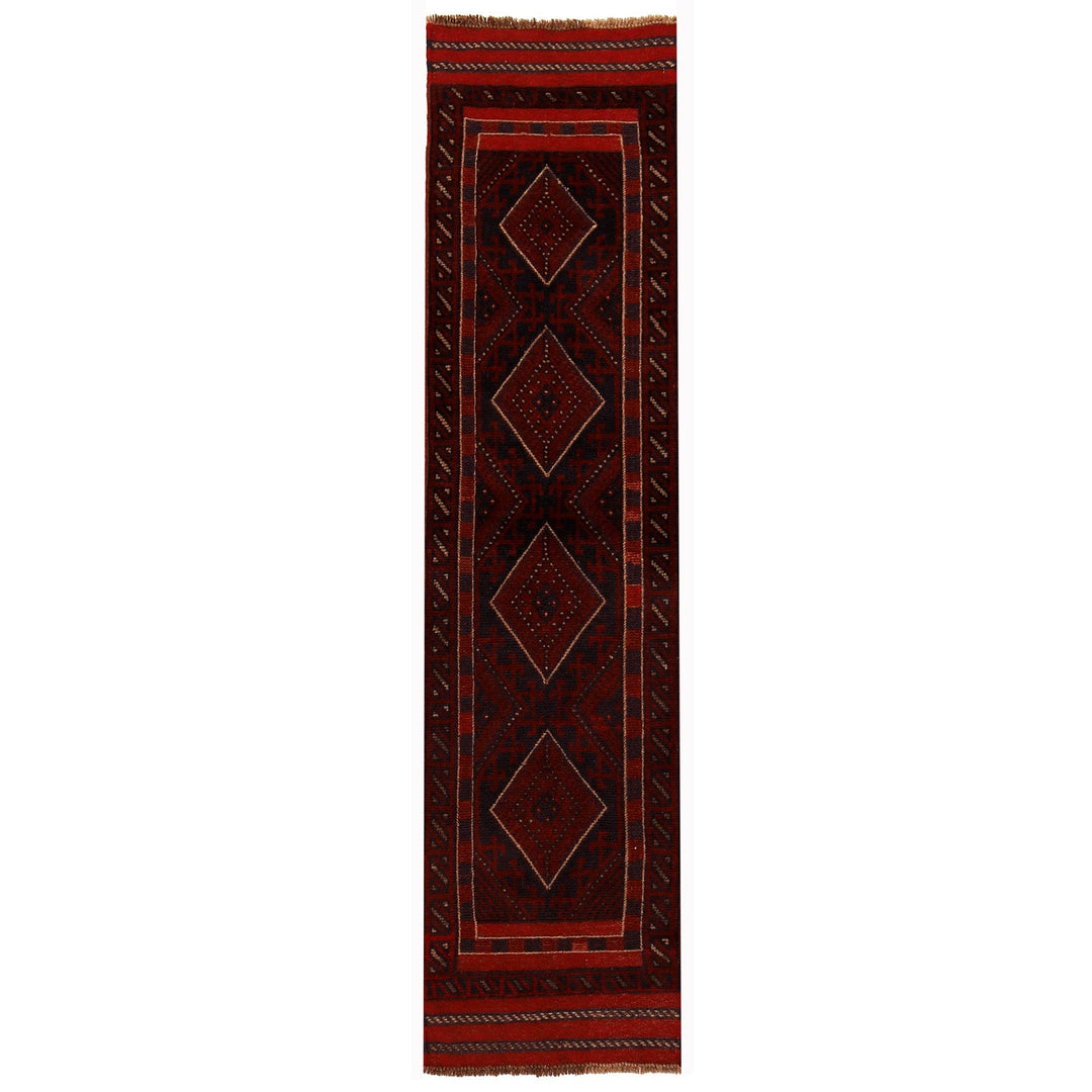 Red Afghan Mashwani Rug 1'8" x 7'3" Hand-Knotted