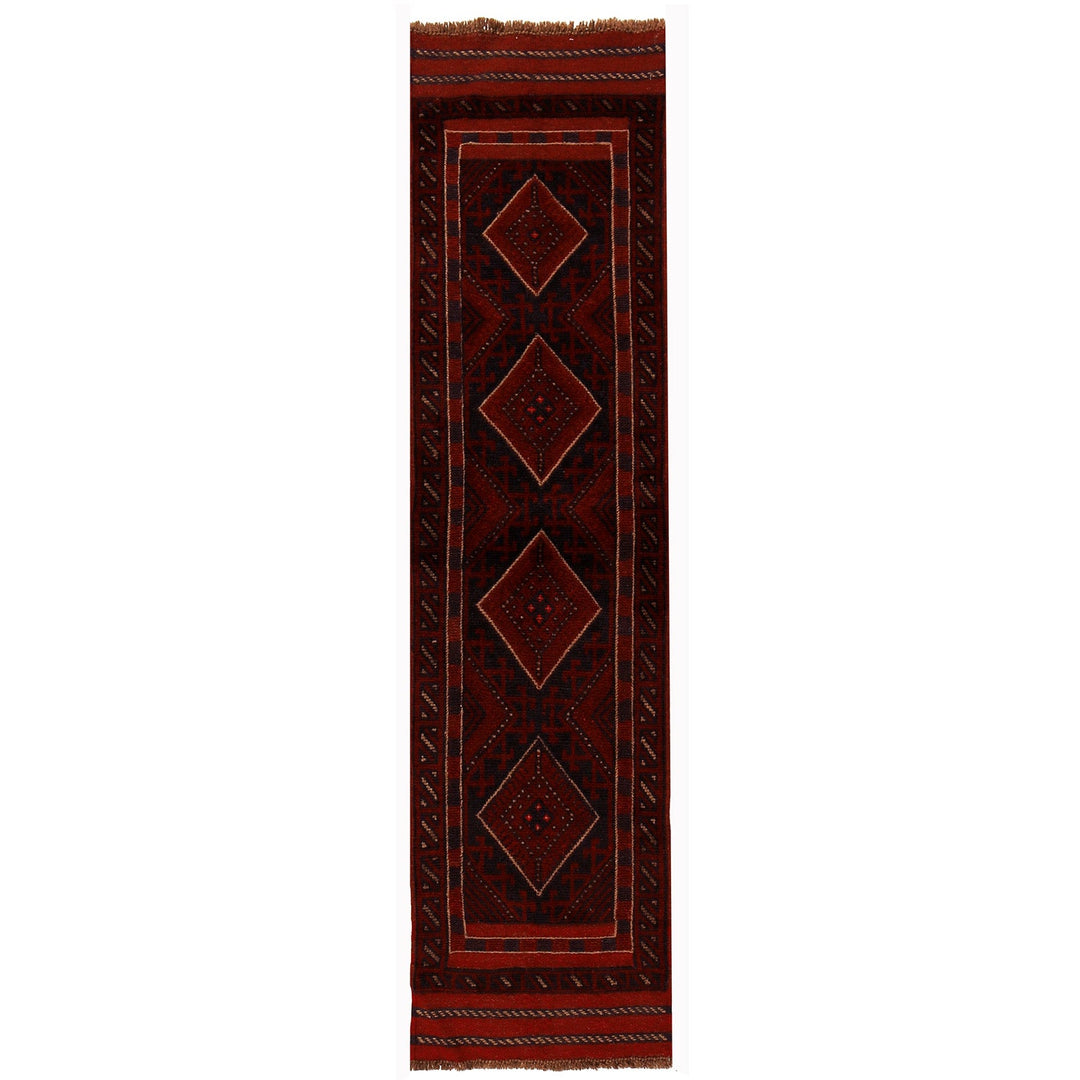 Red Afghan Mashwani Runner 1'8" x 7'3" Hand-Knotted