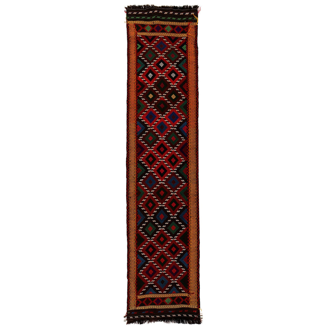 Afghan Suzuni Kilim Rug 2'1" x 9'2" Flat-Weave