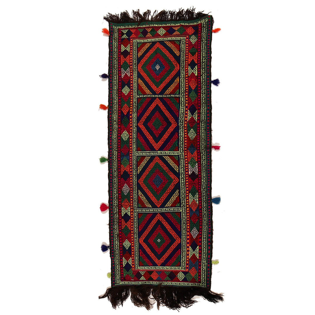 Afghan Suzuni Kilim Rug 1'9" x 4'9" Flat-Weave