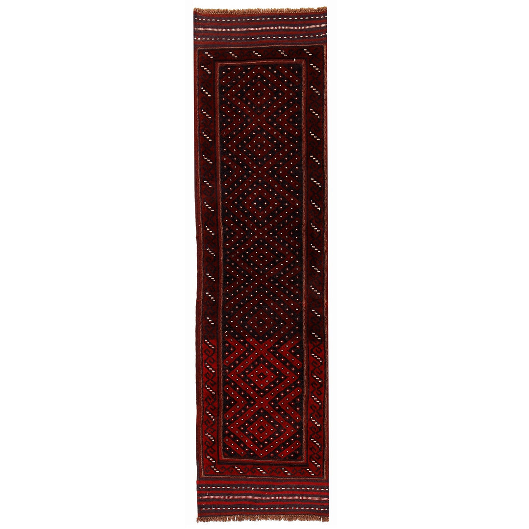 Red Afghan Mashwani Rug 2'0" x 7'4" Hand-Knotted