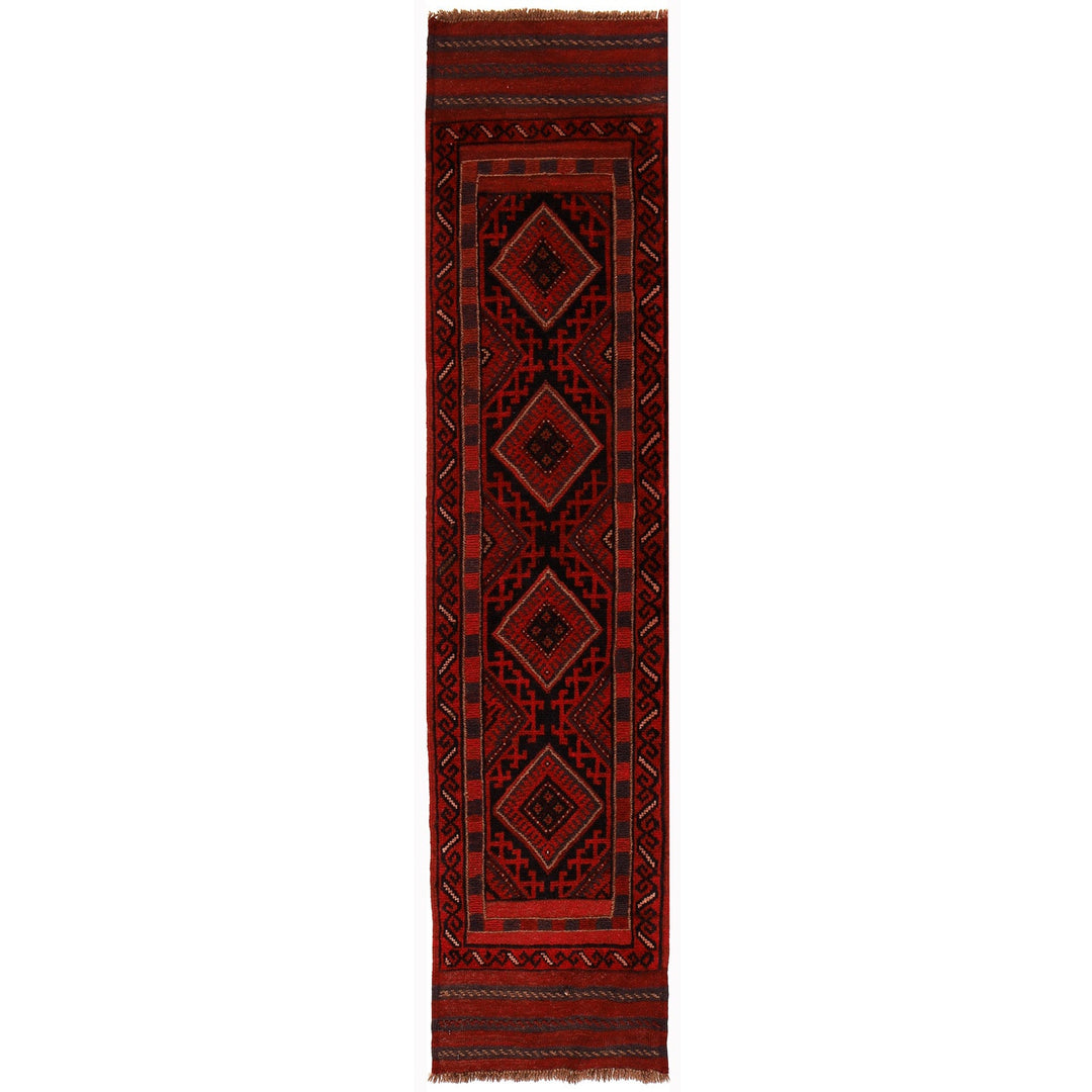 Red Afghan Mashwani Rug 1'9" x 8'2" Hand-Knotted