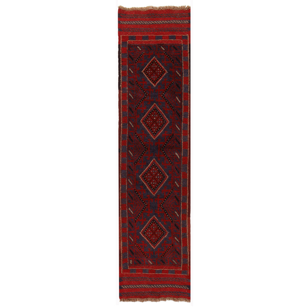 Red Afghan Mashwani Runner 1'9" x 7'5" Hand-Knotted