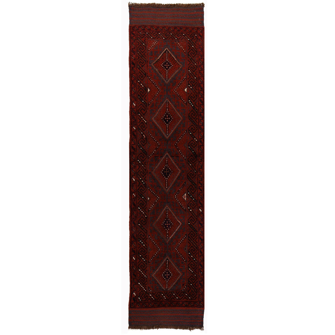 Red Afghan Mashwani Rug 1'9" x 7'6" Hand-Knotted