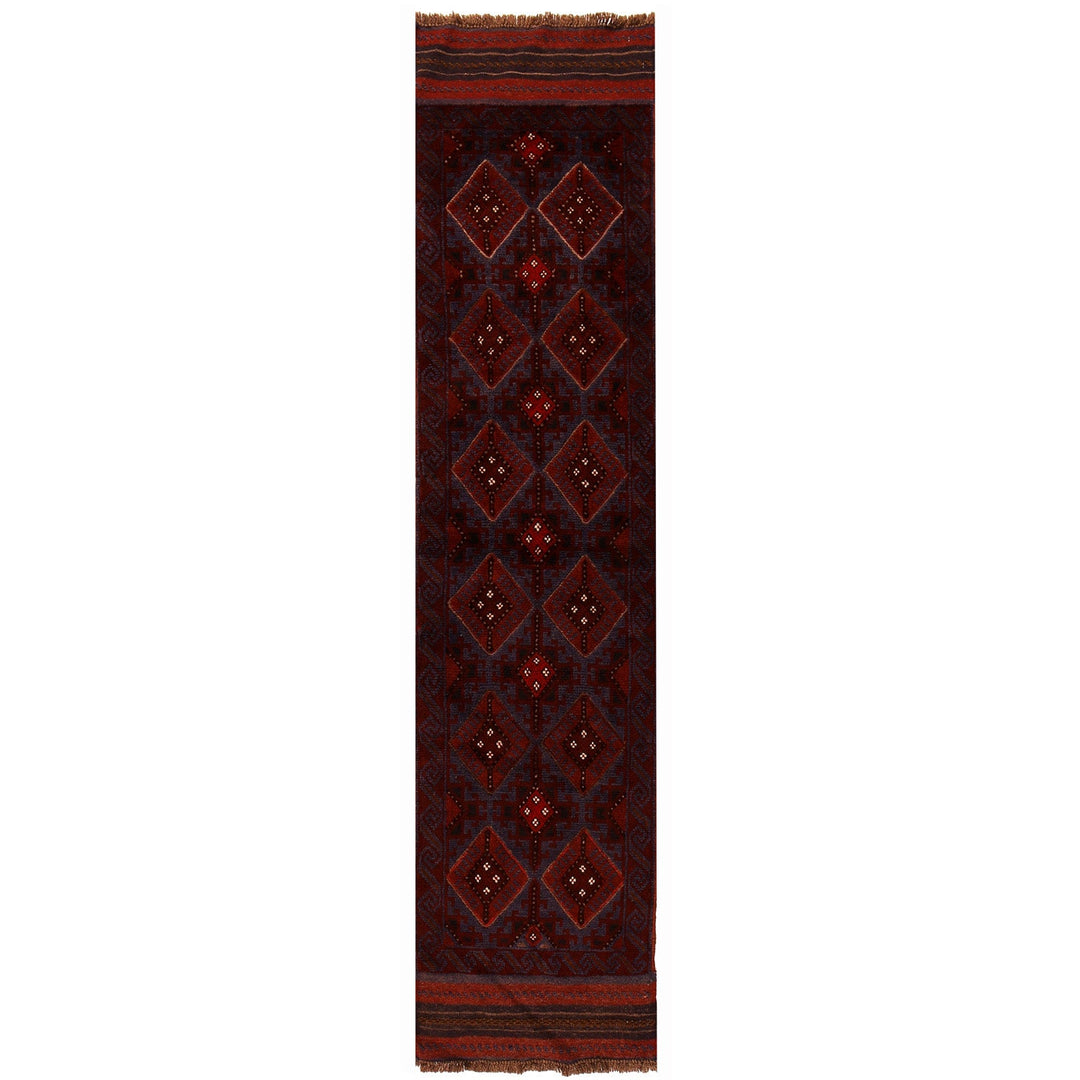 Red Afghan Mashwani Rug 1'9" x 8'1" Hand-Knotted