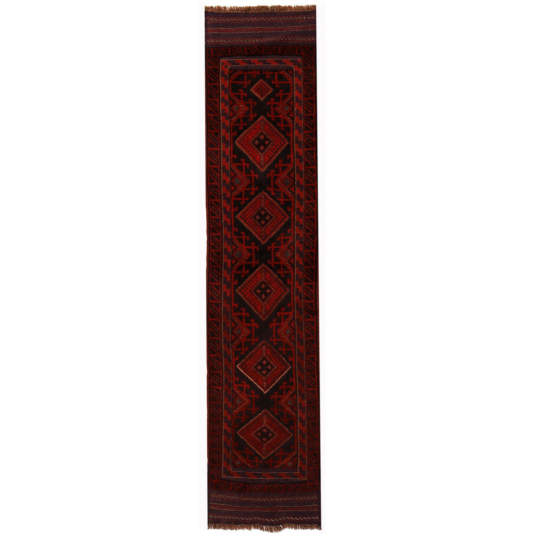 Red Afghan Mashwani Rug 1'8" x 8'3" Hand-Knotted