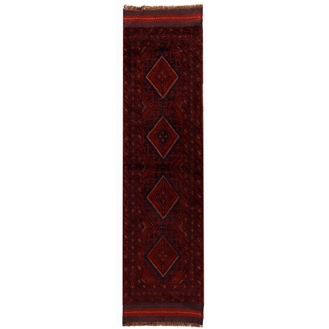 Red Afghan Mashwani Runner 3'0" x 7'7" Hand-Knotted