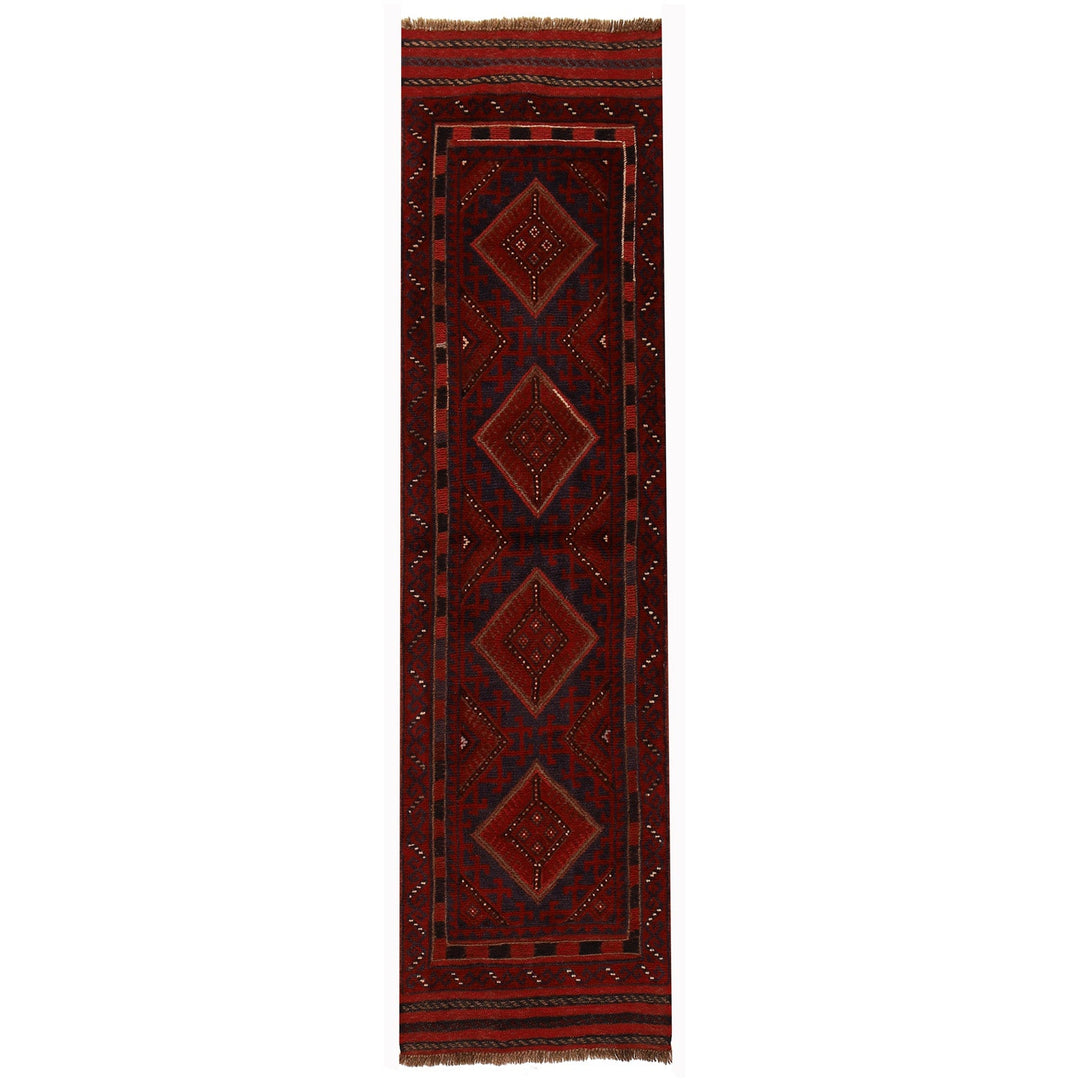 Red Afghan Mashwani Rug 2'0" x 7'9" Hand-Knotted
