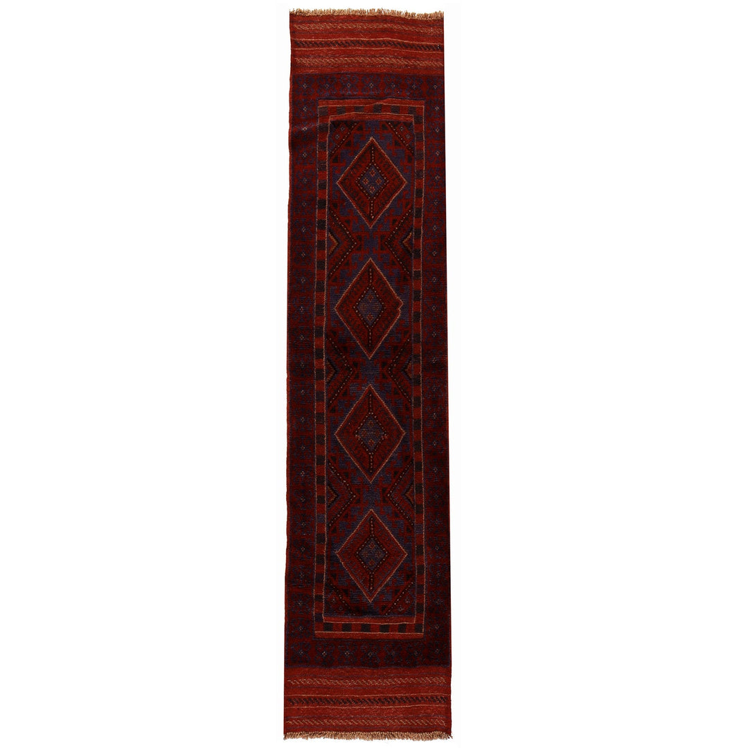 Red Afghan Mashwani Rug 1'8" x 8'0" Hand-Knotted