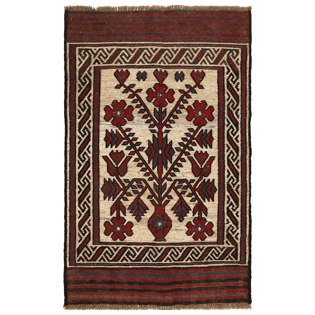 Afghan Saghari Kilim Rug 2'7" x 4'3" Flat-Weave