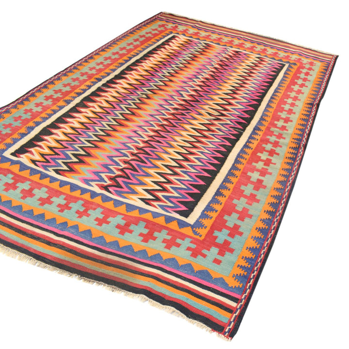 Afghan Maimana Kilim Rug 5'8" x 8'9" Flat-Weave pattern