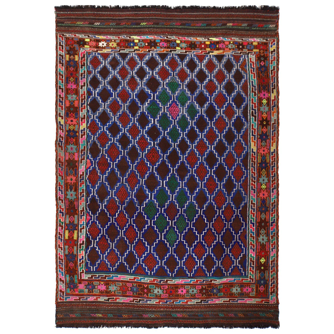 Afghan Suzuni Kilim Rug 5'3" x 7'8" Flat-Weave