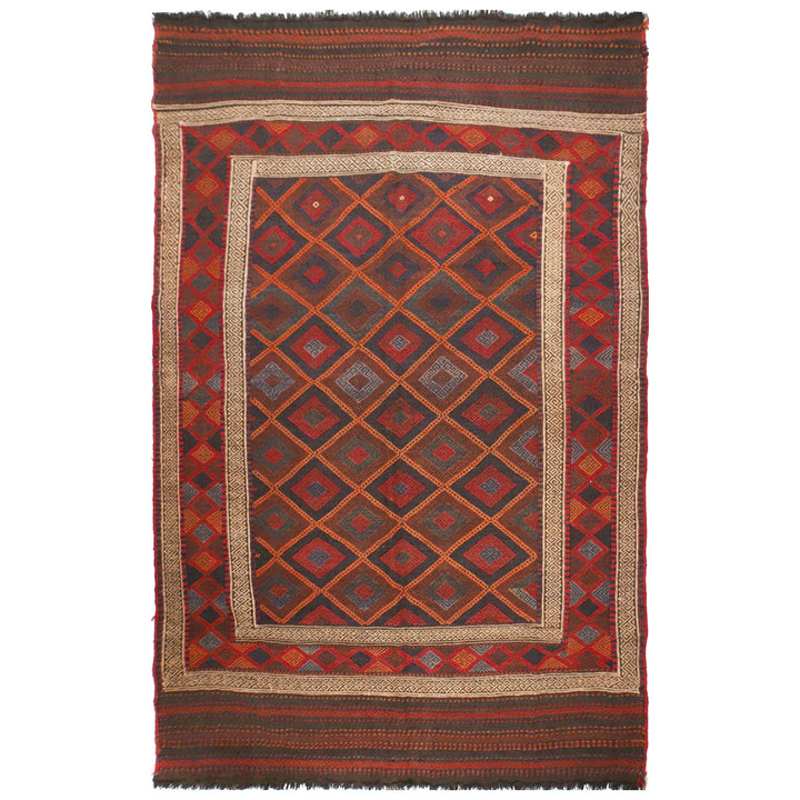 Afghan Suzuni Kilim Rug 5'7" x 8'8" Flat-Weave