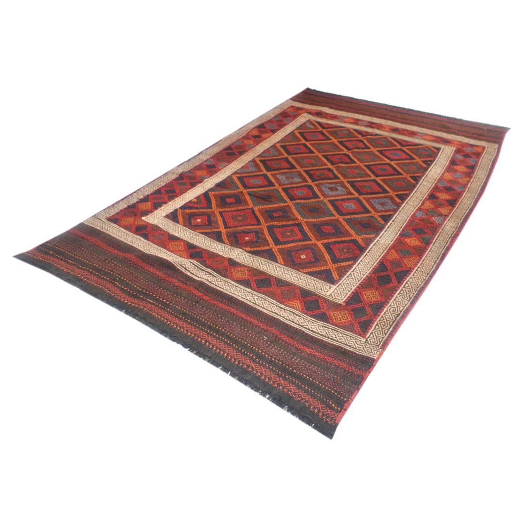 Afghan Suzuni Kilim Rug 5'7" x 8'8" Flat-Weave pattern