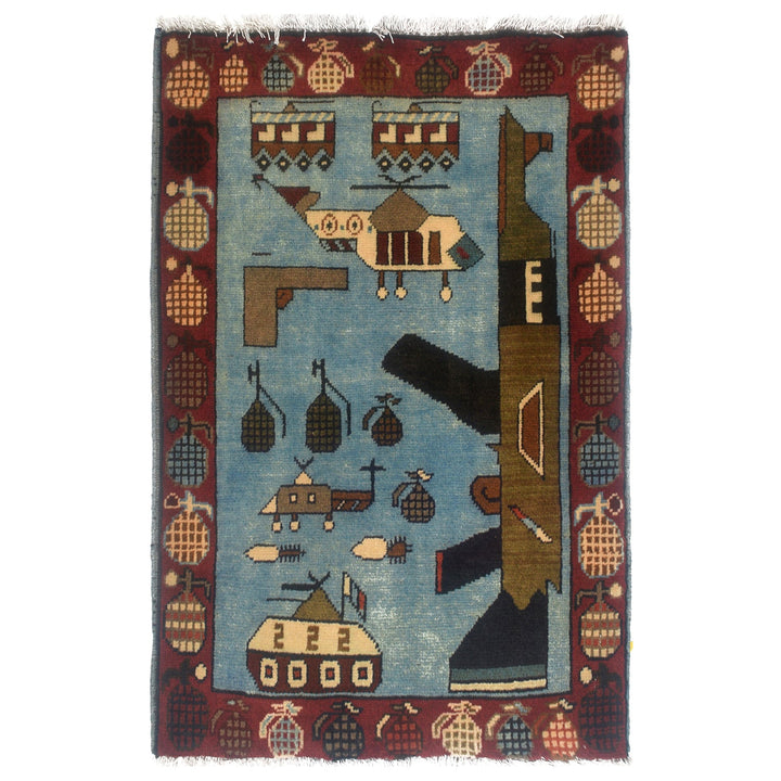Blue Afghan Tribal Rug 2' x 2' 7" Hand-Knotted