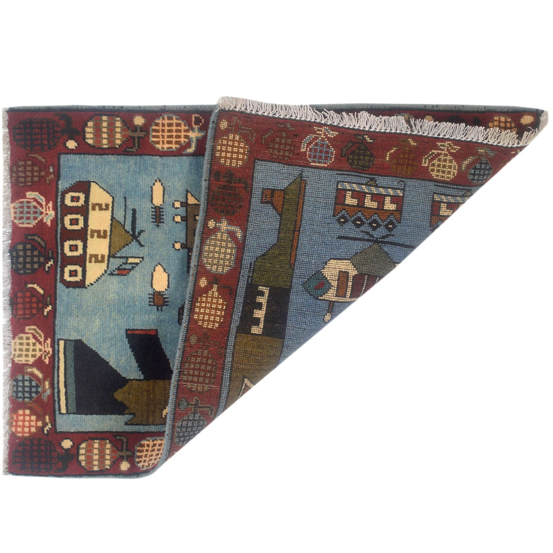 Blue Afghan Tribal Rug 2' x 2' 7" Hand-Knotted detail