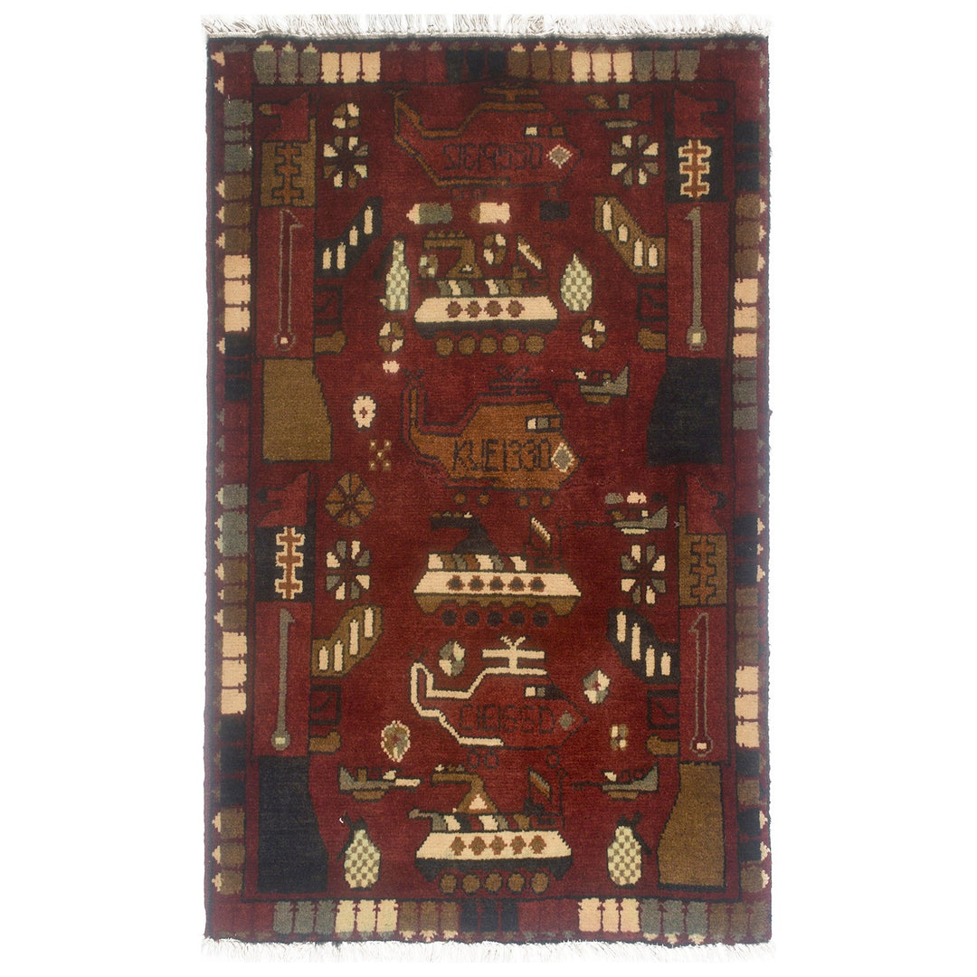 Red Afghan Tribal Rug 2' x 3'1" Hand-Knotted