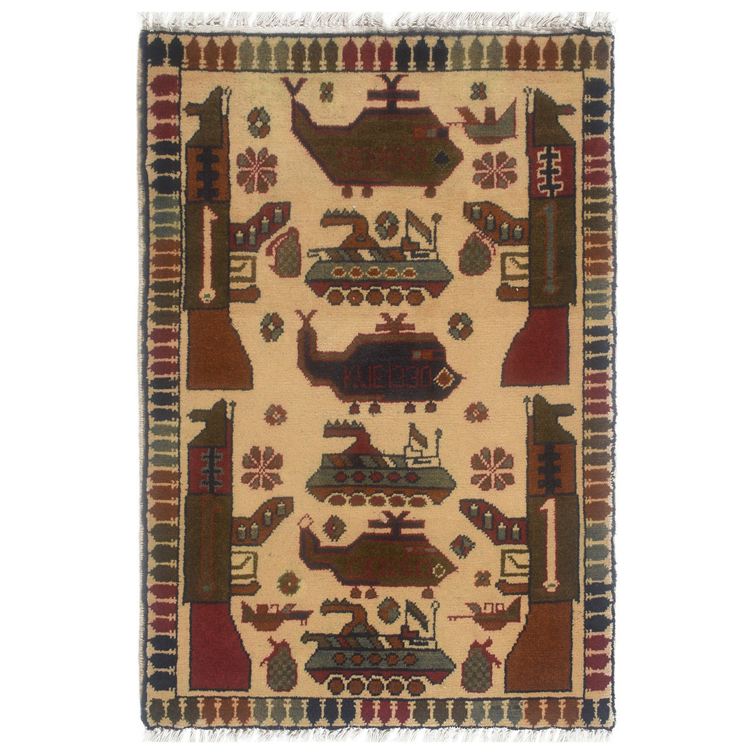 Afghan War Rug 2' x 2'8" Hand-Knotted