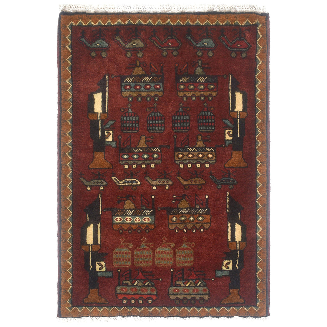 Red Afghan War Rug 2' x 2'9" Hand-Knotted