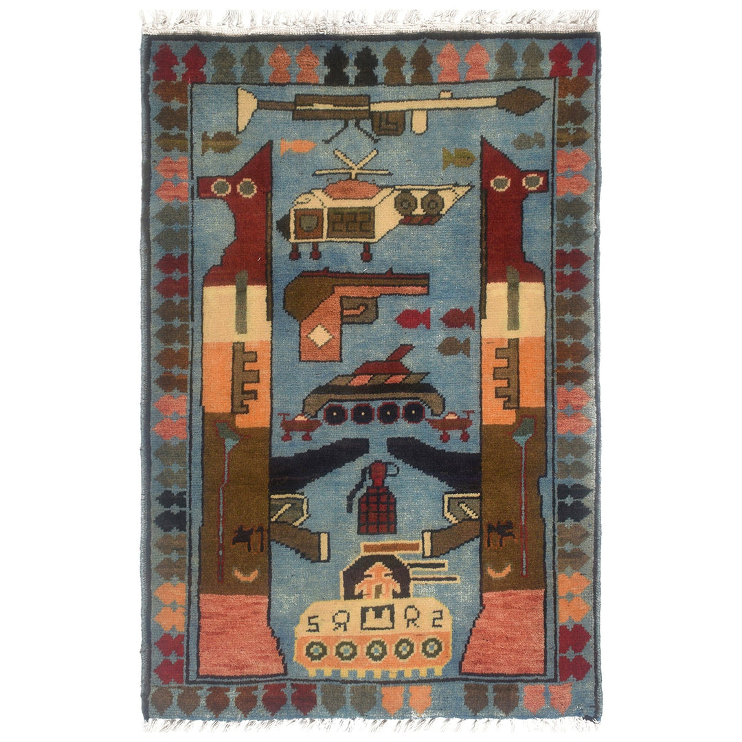 Blue Afghan Tribal Rug 1'9" x 2'8" Hand-Knotted