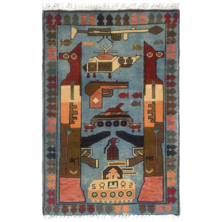 Blue Afghan Tribal Rug 1'9" x 2'8" Hand-Knotted
