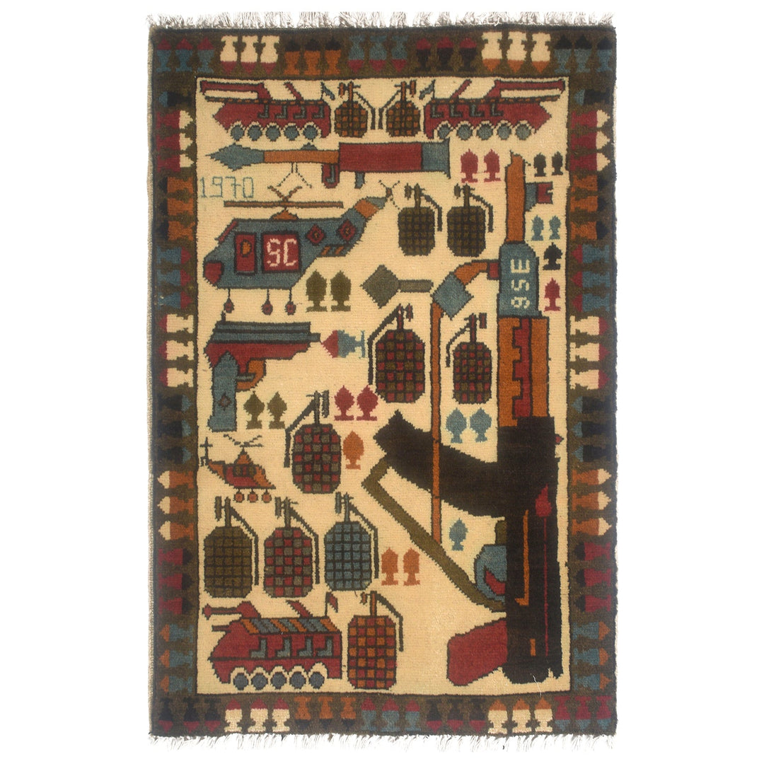 Afghan War Rug 2' x 2'8" Hand-Knotted