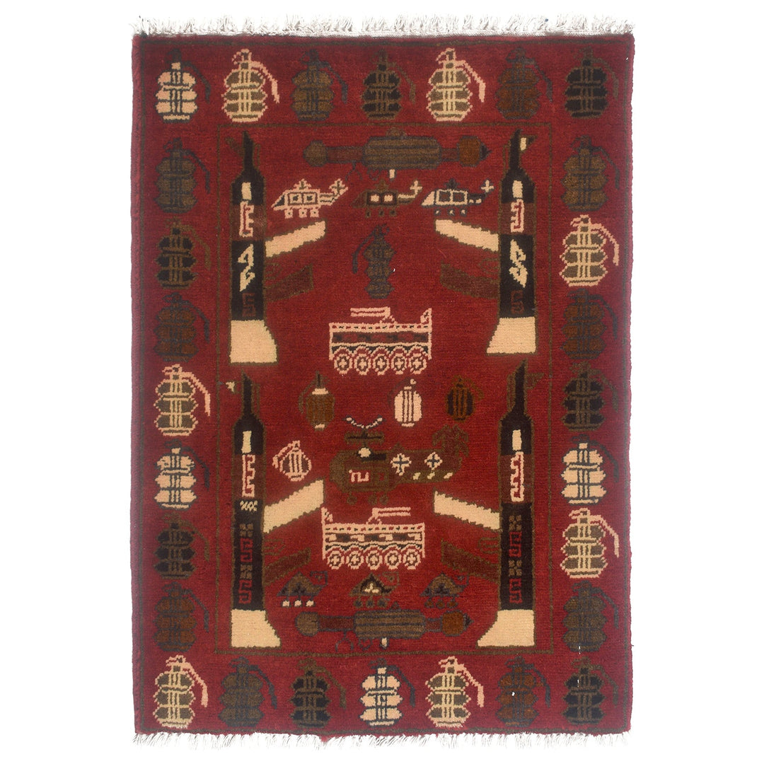 Red Afghan Tribal Rug 2' x 2'7" Hand-Knotted