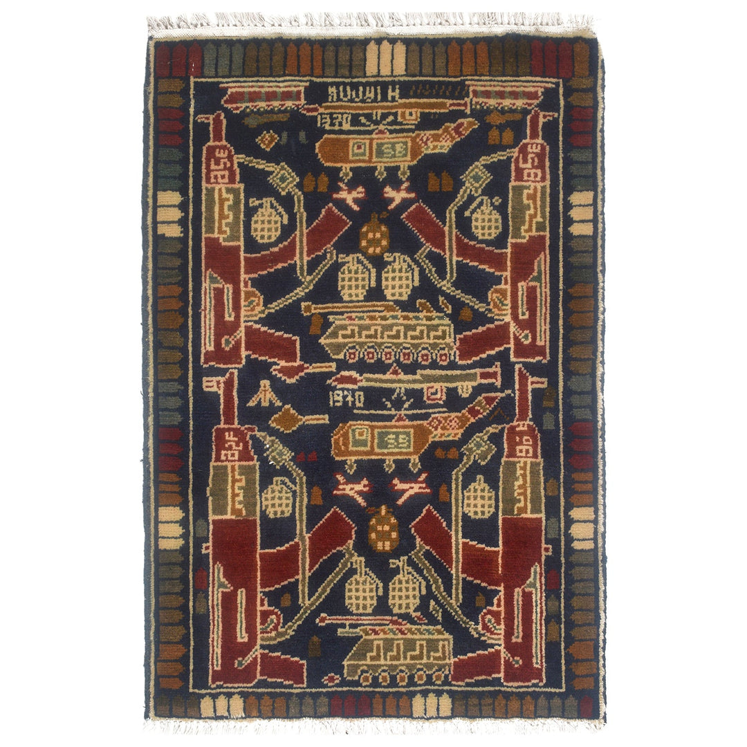 Afghan War Rug 2' x 2'8" Hand-Knotted