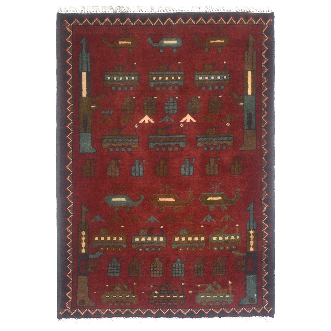 Red Afghan Tribal Rug 2' x 2'8" Hand-Knotted