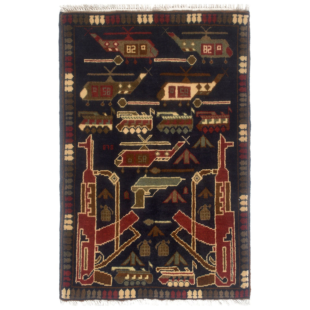 Afghan War Rug 2' x 2'9" Hand-Knotted