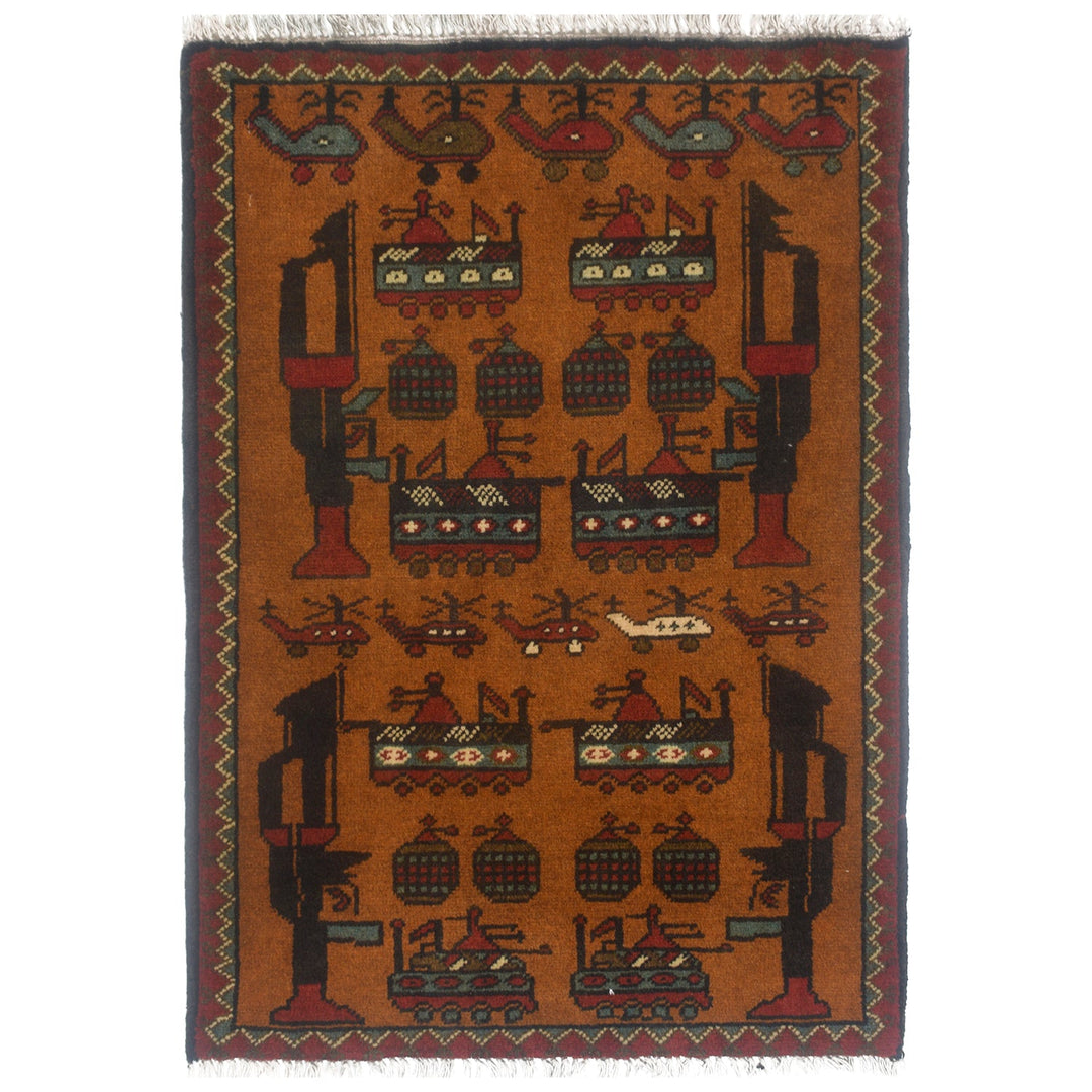 Afghan War Rug 2' x 2'8" Hand-Knotted