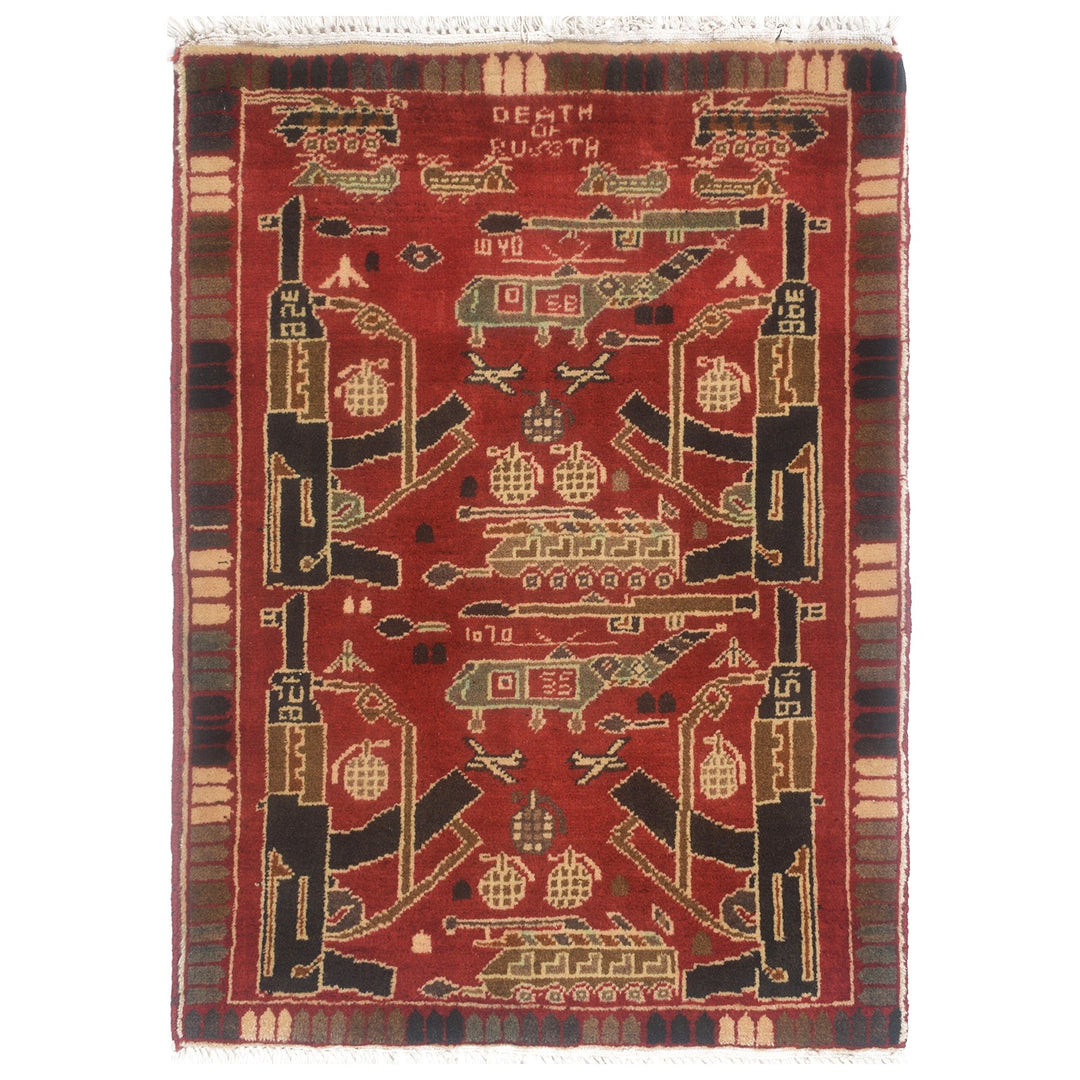 Red Afghan Tribal Rug 2' x 2'7" Hand-Knotted