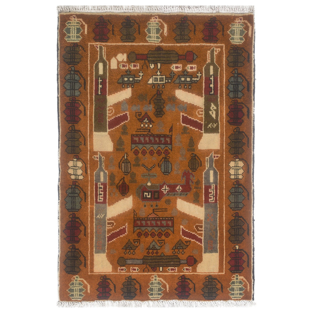 Afghan War Rug 1'9" x 2'8" Hand-Knotted