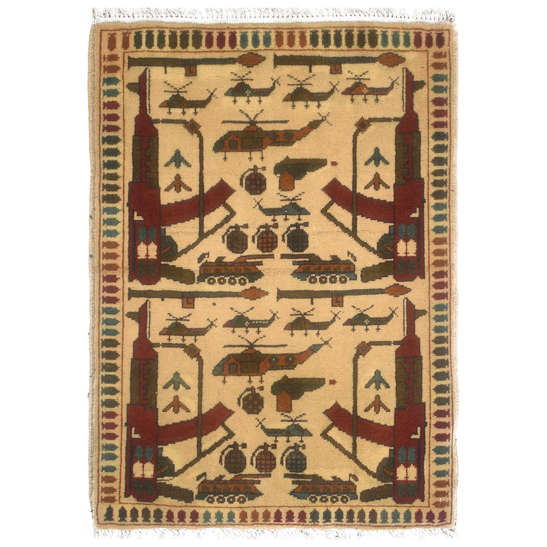 Afghan War Rug 2' x 2'8" Hand-Knotted