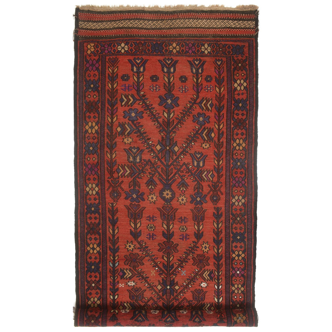 Red Afghan Saghari Kilim Rug 3'3" x 9'1" Flat-Weave