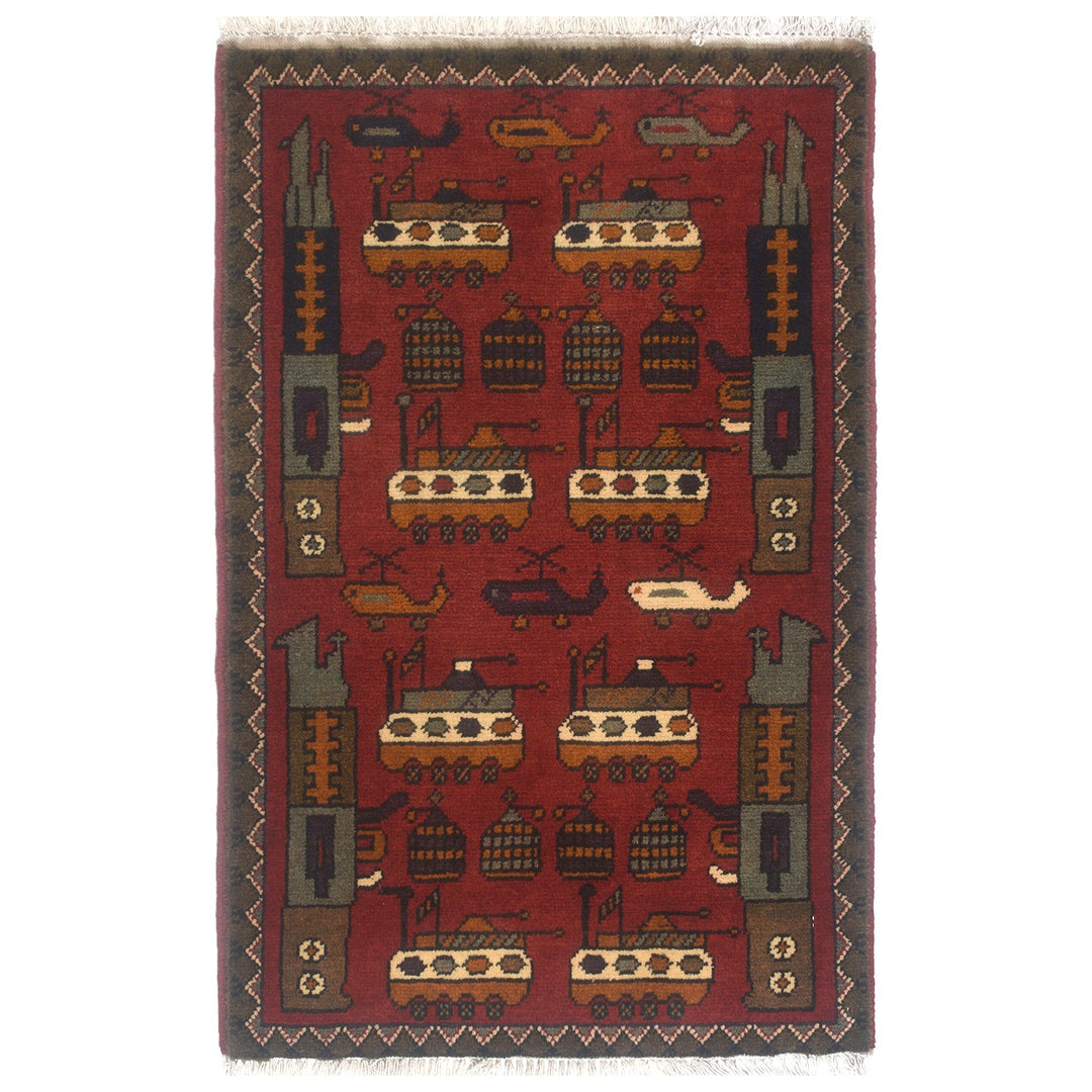 Red Afghan Tribal Rug 1'9" x 2'9" Hand-Knotted