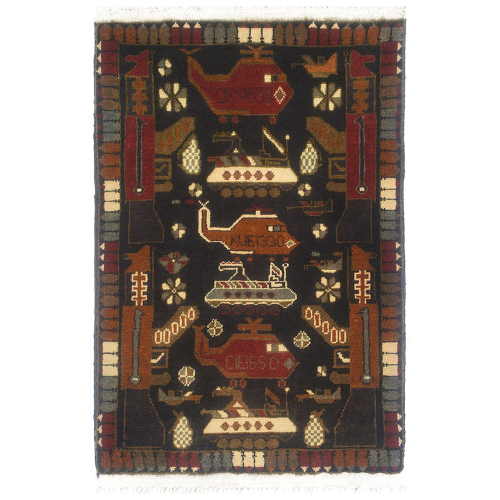 Black Afghan Tribal Rug 2' x 2'9" Hand-Knotted