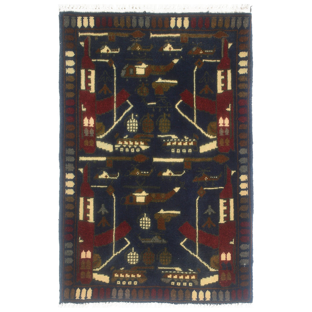Blue Afghan Tribal Rug 1'9" x 2'8" Hand-Knotted