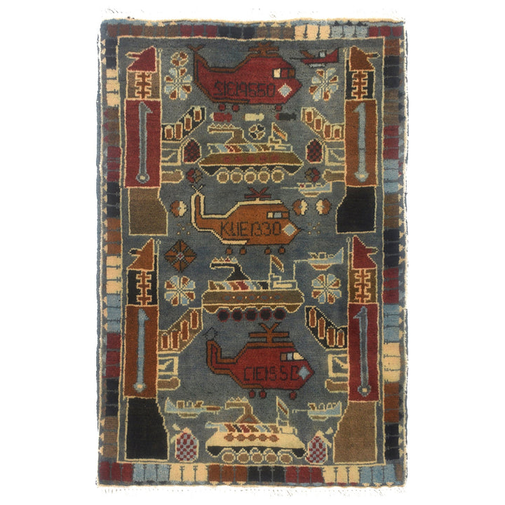 Blue Afghan Tribal Rug 2' x 2'9" Hand-Knotted
