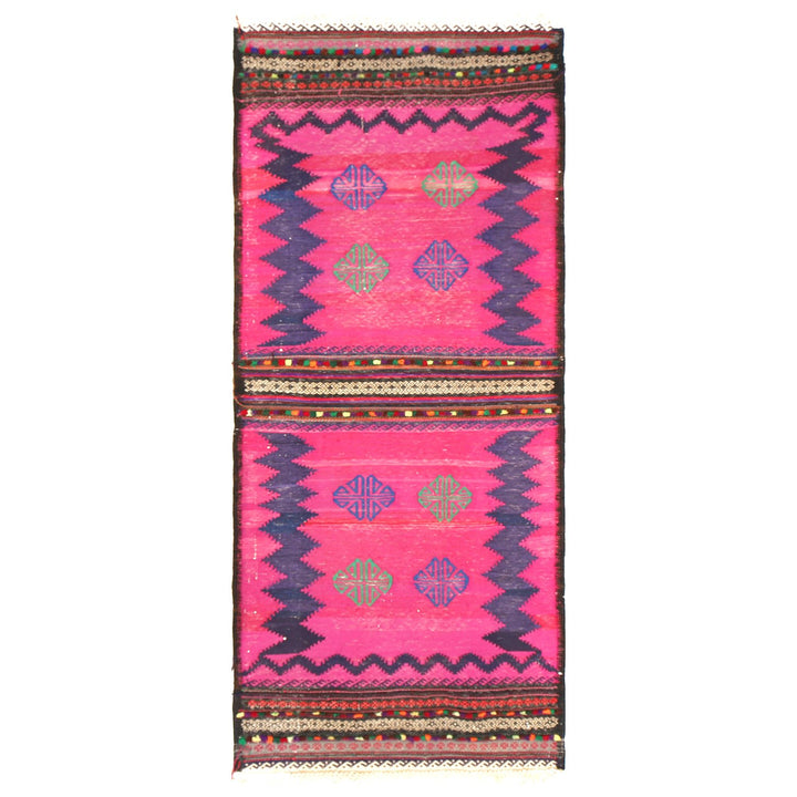 Pink Afghan Sufra Kilim Rug 2' x 4'6" Flat-Weave