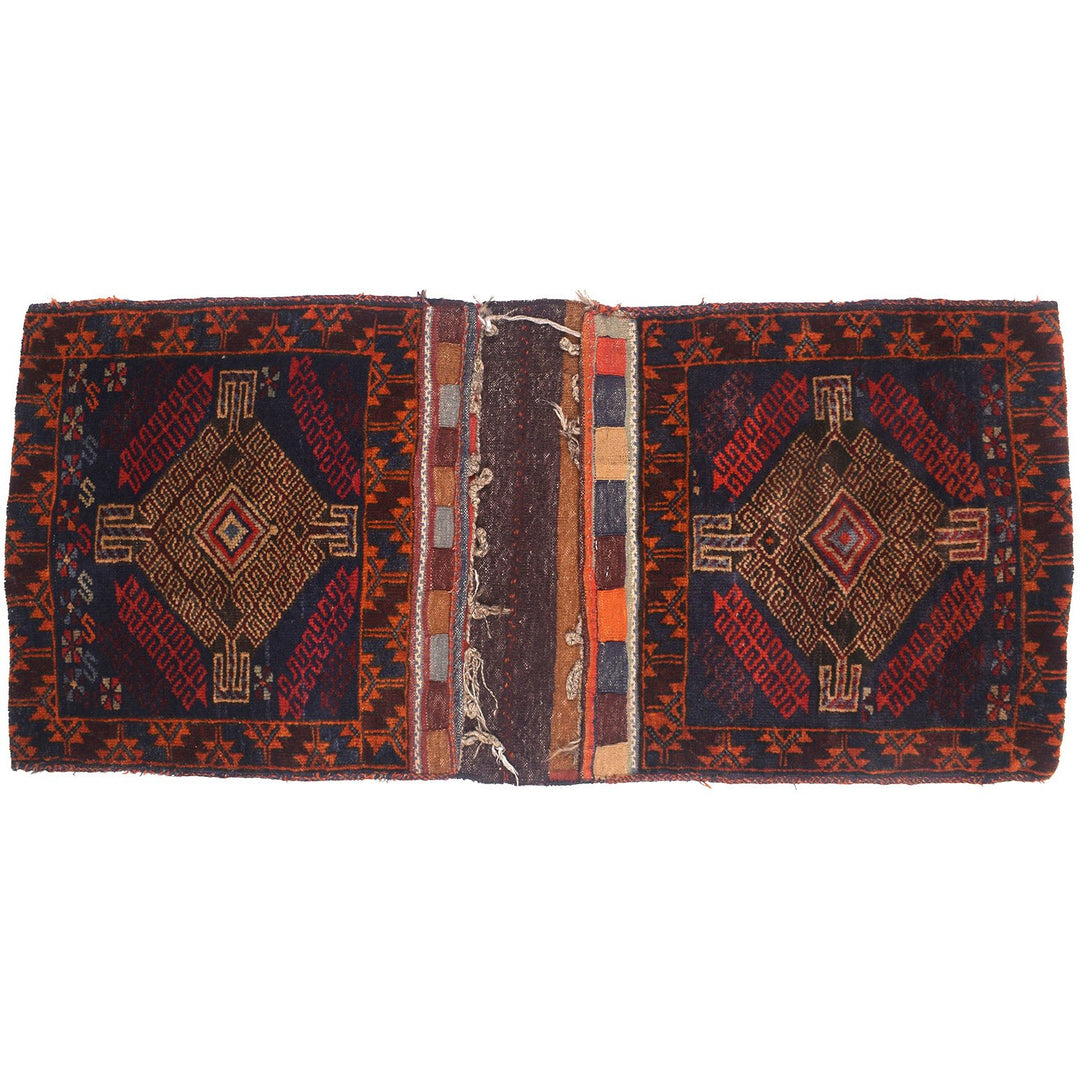 Afghan Saddle Bag Rug 1'7" x 4'7" Hand-Knotted