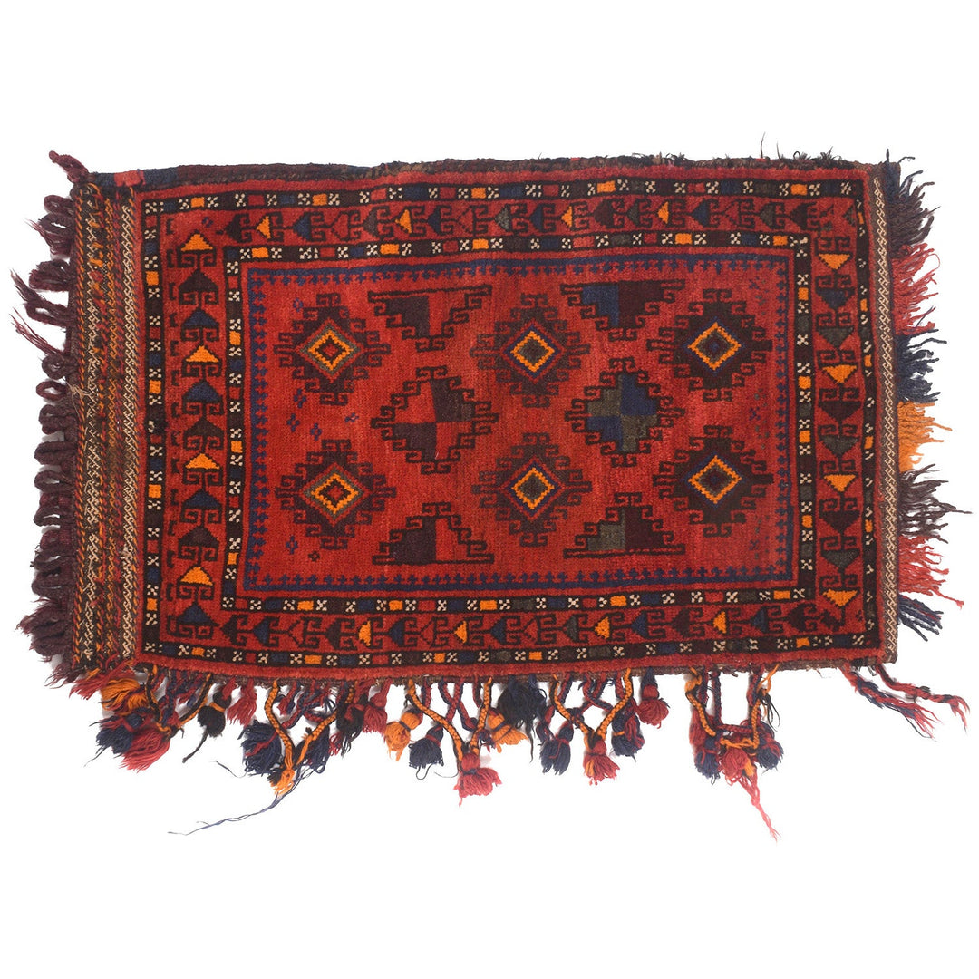 Red Afghan Balisht Rug 2'1" x 3'5" Hand-Knotted