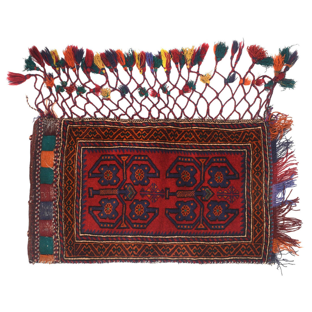 Red Afghan Balisht Rug 1'7" x 2'9" Hand-Knotted