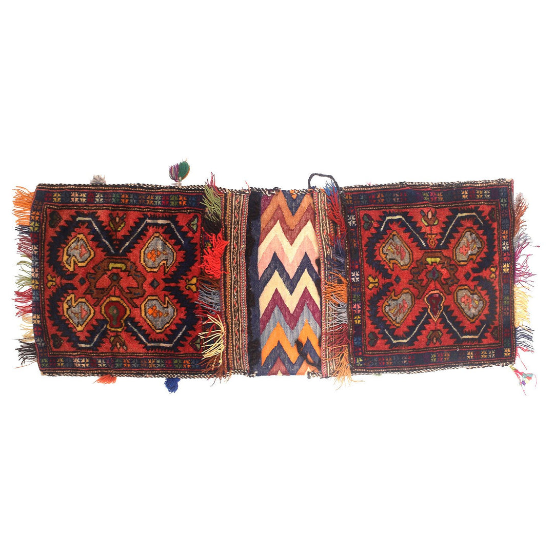 Afghan Saddle Bag Rug 1'4" x 3'5" Hand-Knotted