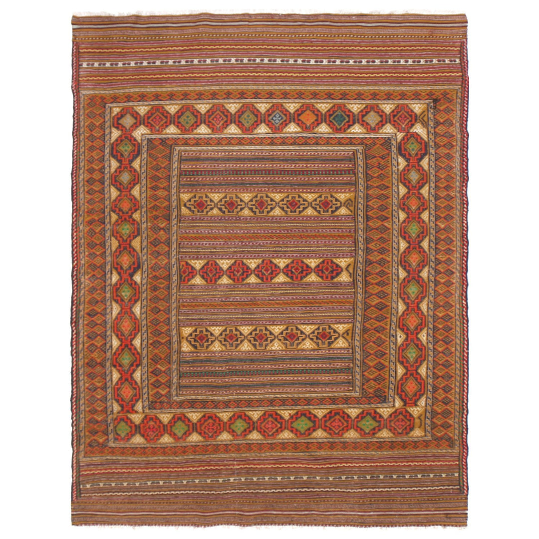 Afghan Laghari Kilim Rug 4'5" x 6'2" Flat-Weave