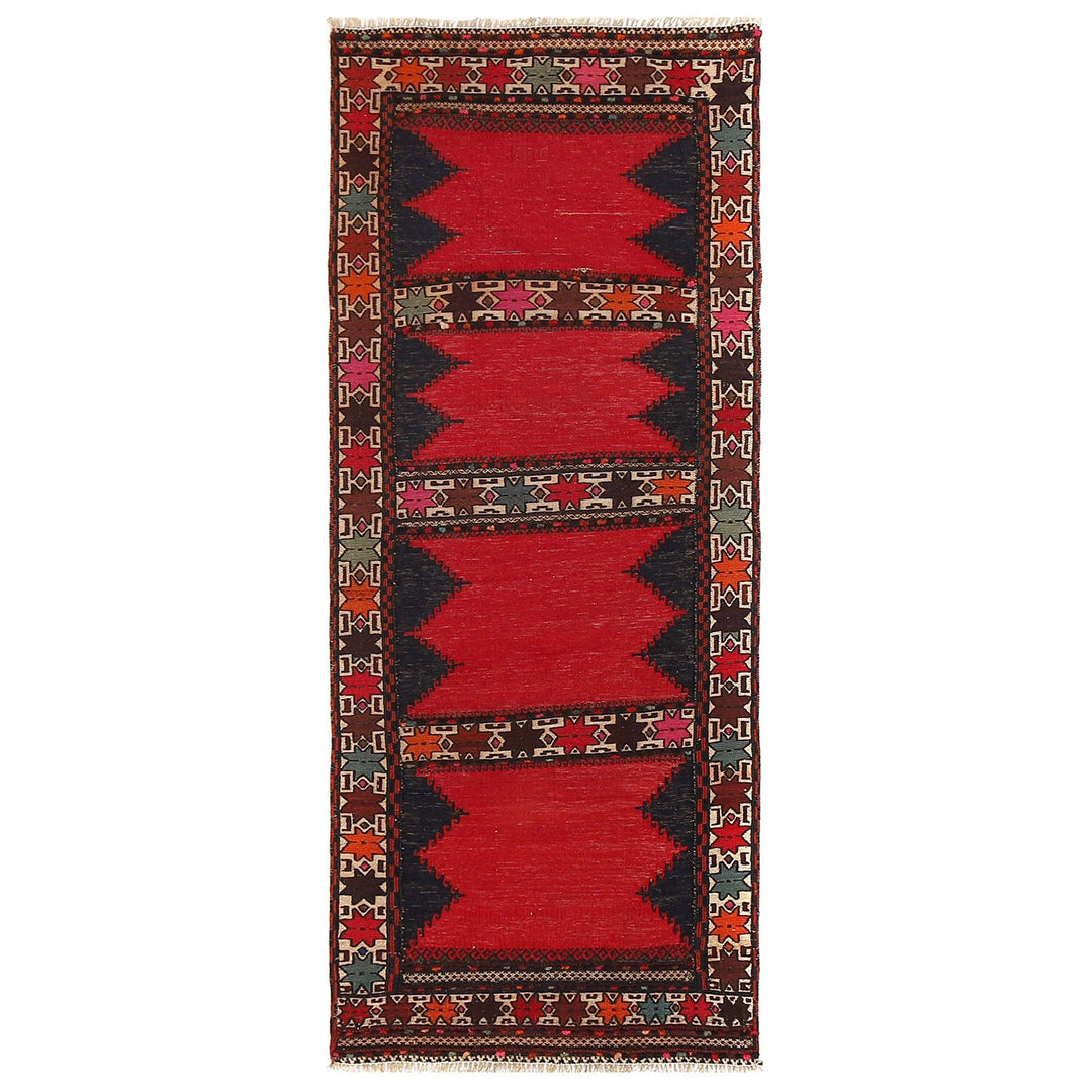 Red Afghan Sufra Kilim Rug 2'2" x 5'9" Flat-Weave