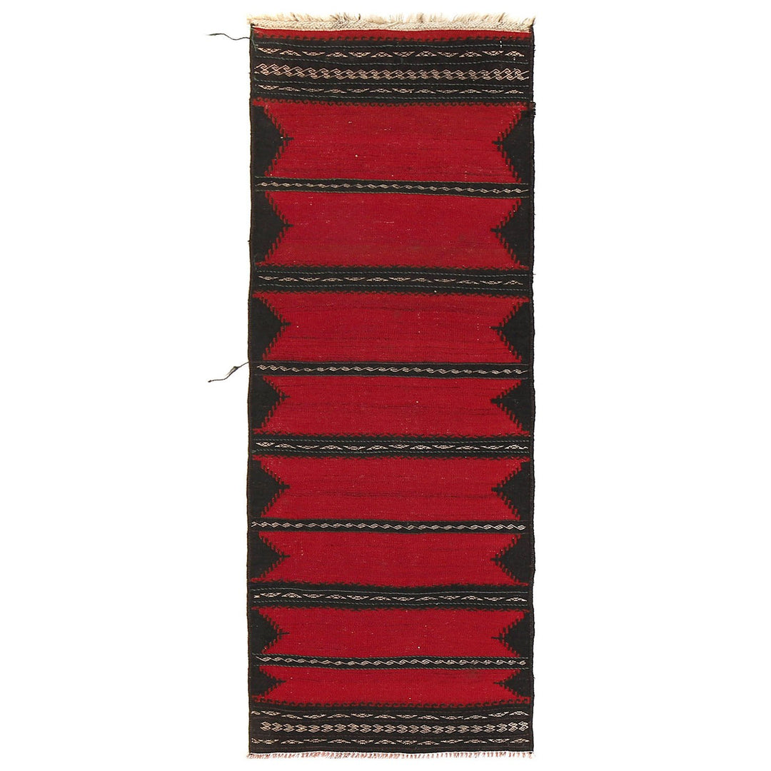 Red Afghan Sufra Kilim Rug 1'9" x 5' Flat-Weave