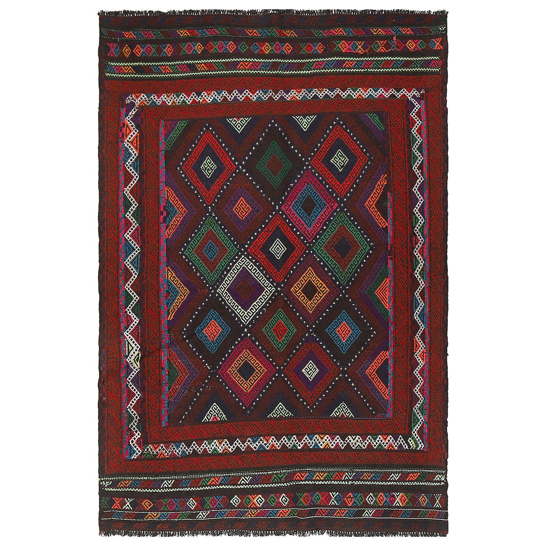 Afghan Suzuni Kilim Rug 4'3" x 6'8" Flat-Weave